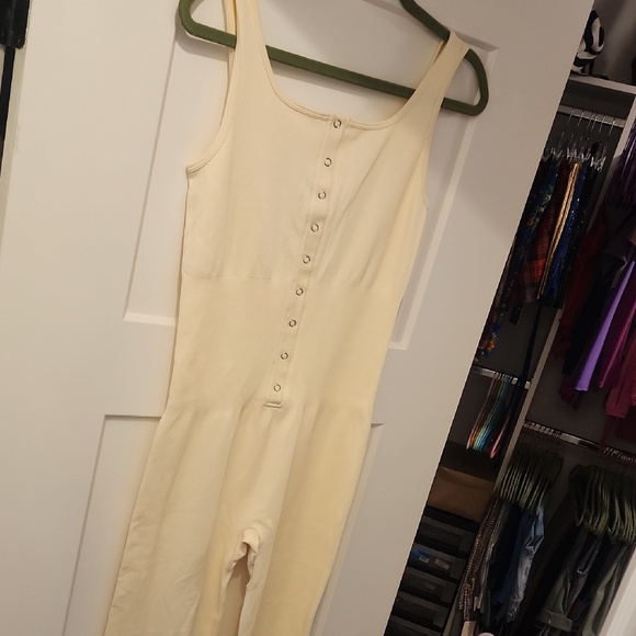 Cream Button-Front Jumpsuit - Picture 3 of 8